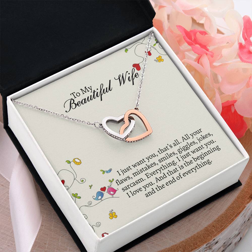 Interlocking Hearts Necklace For Wife, Romantic Anniversary Gift For Wife, Wife Birthday Gift, Necklace For Wife, Message Card Jewelry