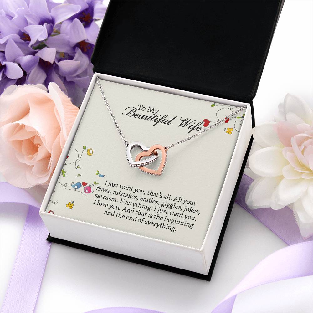 Interlocking Hearts Necklace For Wife, Romantic Anniversary Gift For Wife, Wife Birthday Gift, Necklace For Wife, Message Card Jewelry