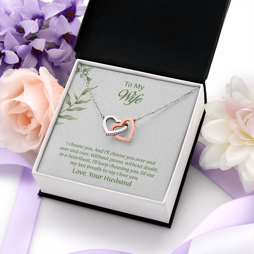 To My Wife Interlocking Hearts Necklace, Wife Jewelry, Anniversary Gift for Wife, Wife Birthday Gift, Necklace for Wife