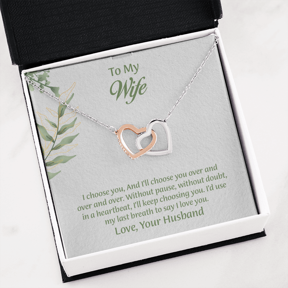 To My Wife Interlocking Hearts Necklace, Wife Jewelry, Anniversary Gift for Wife, Wife Birthday Gift, Necklace for Wife