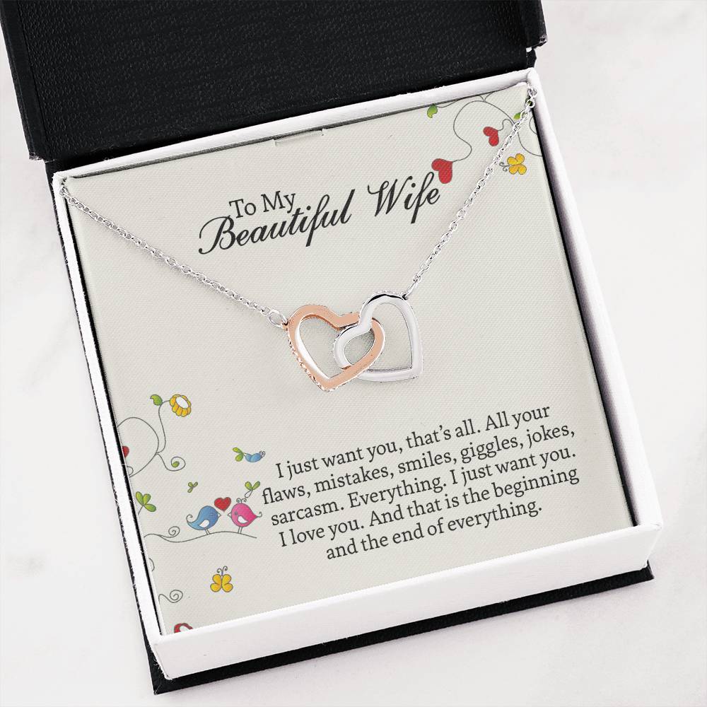 Interlocking Hearts Necklace For Wife, Romantic Anniversary Gift For Wife, Wife Birthday Gift, Necklace For Wife, Message Card Jewelry