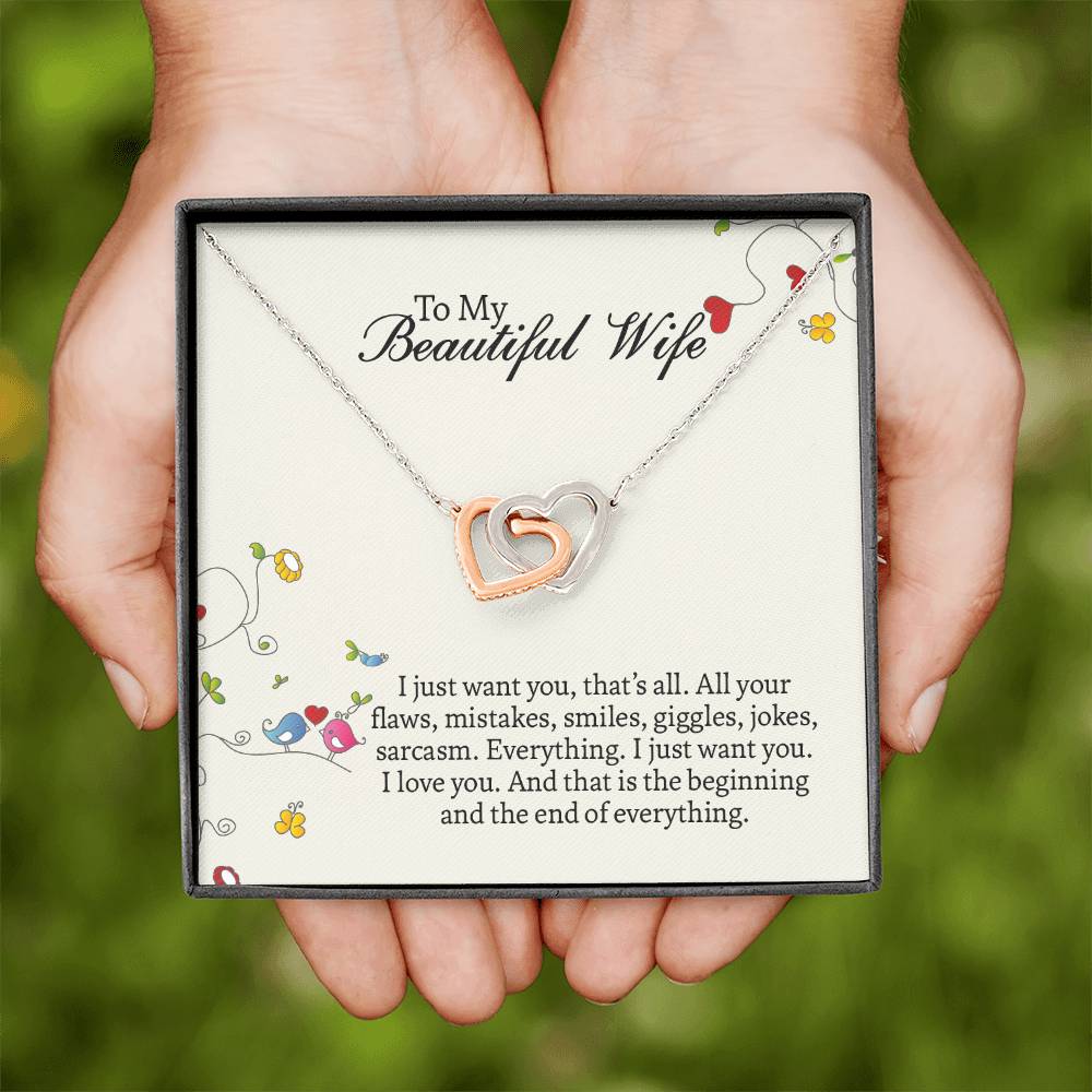 Interlocking Hearts Necklace For Wife, Romantic Anniversary Gift For Wife, Wife Birthday Gift, Necklace For Wife, Message Card Jewelry