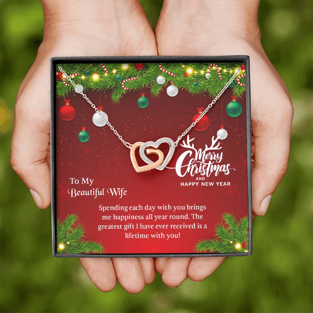 UNIDAZE Christmas Heart Necklace To My Beautiful Wife - Merry Christmas Gift For Wife - Holiday Gift For Her - Necklace To Wife - Gift From Husband ShineOn Fulfillment C30028T C30028TG lx-C30028 PB23-WOOD PT-4382 TNM-1 USER-188348