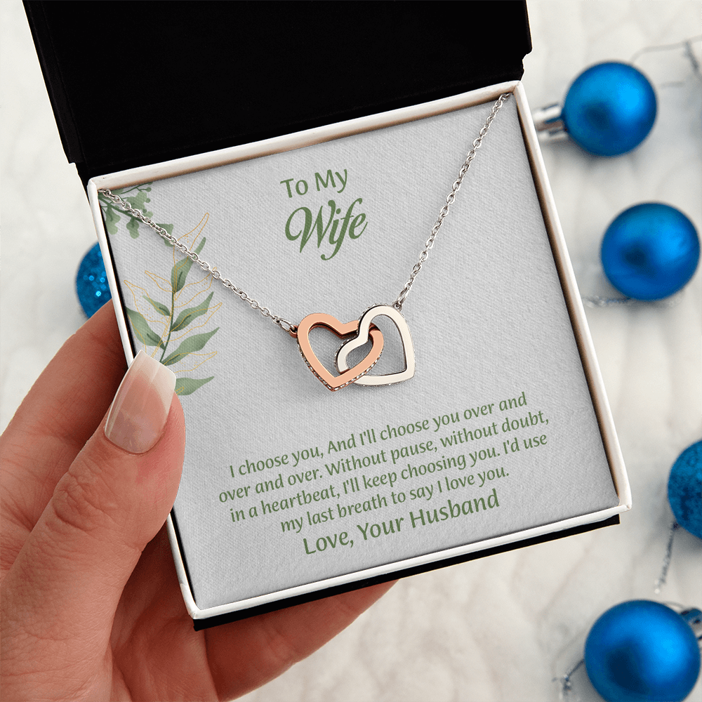 To My Wife Interlocking Hearts Necklace, Wife Jewelry, Anniversary Gift for Wife, Wife Birthday Gift, Necklace for Wife