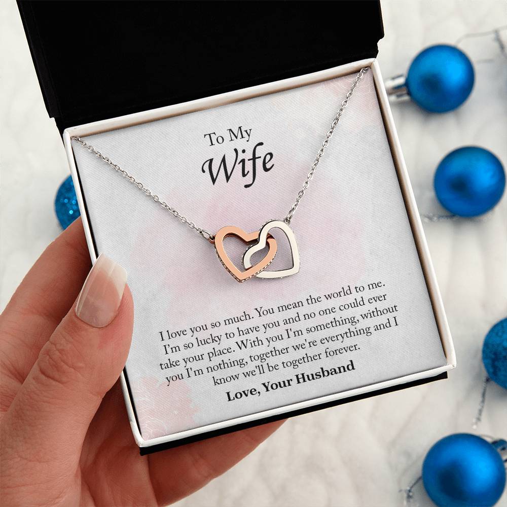 To My Wife Interlocking Hearts Necklace, Wife Jewelry, Romantic Anniversary Gift For Wife, Wife Birthday Gift, Necklace For Wife