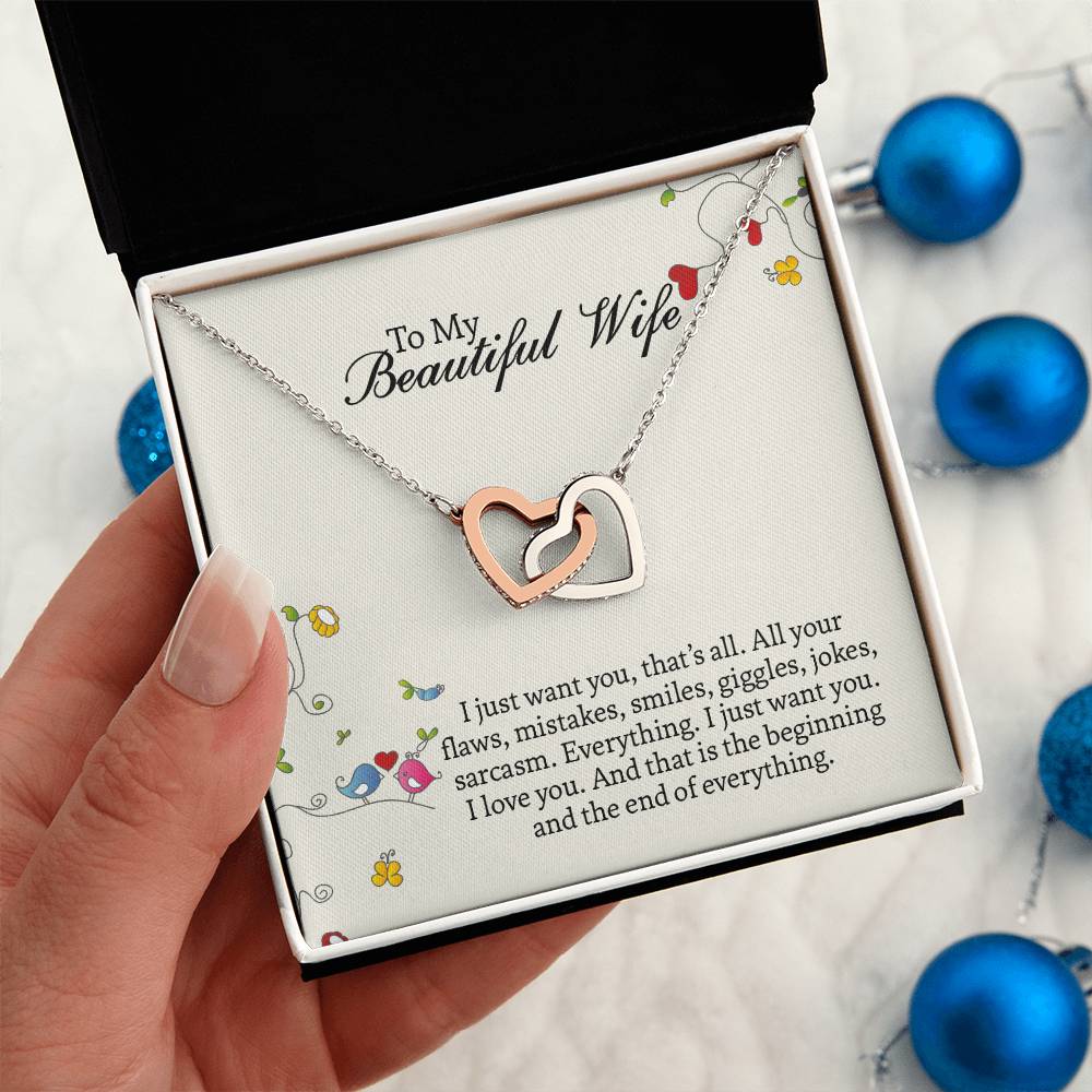 Interlocking Hearts Necklace For Wife, Romantic Anniversary Gift For Wife, Wife Birthday Gift, Necklace For Wife, Message Card Jewelry