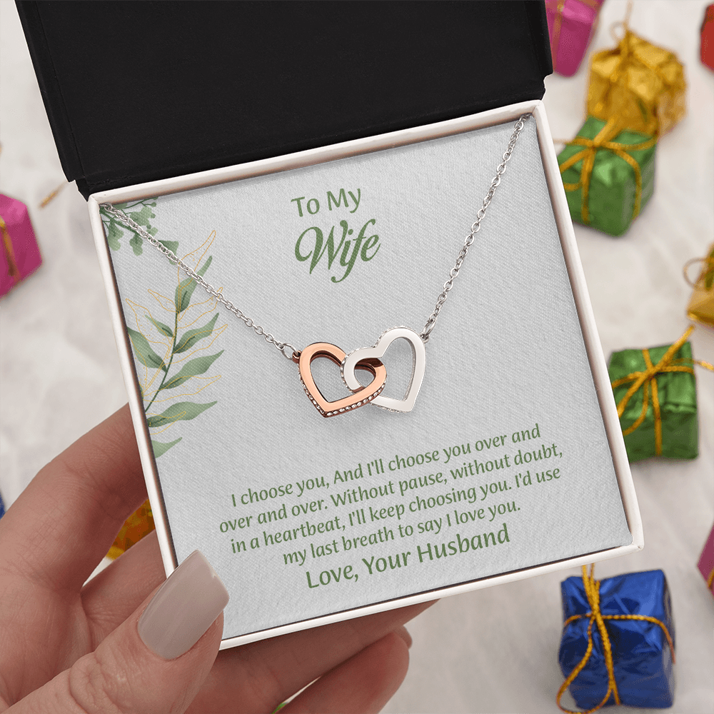 To My Wife Interlocking Hearts Necklace, Wife Jewelry, Anniversary Gift for Wife, Wife Birthday Gift, Necklace for Wife