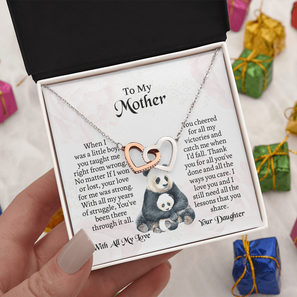 To My Mother Interlocking Hearts Necklace, Mothers Day Necklace For Mom, Mom Birthday Gift From Daughter, Message Card Jewelry For Mom