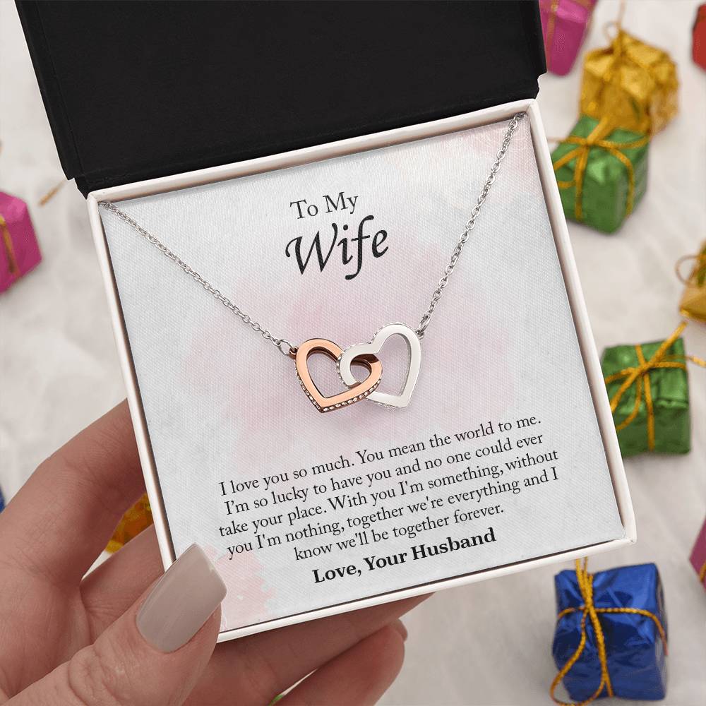 To My Wife Interlocking Hearts Necklace, Wife Jewelry, Romantic Anniversary Gift For Wife, Wife Birthday Gift, Necklace For Wife