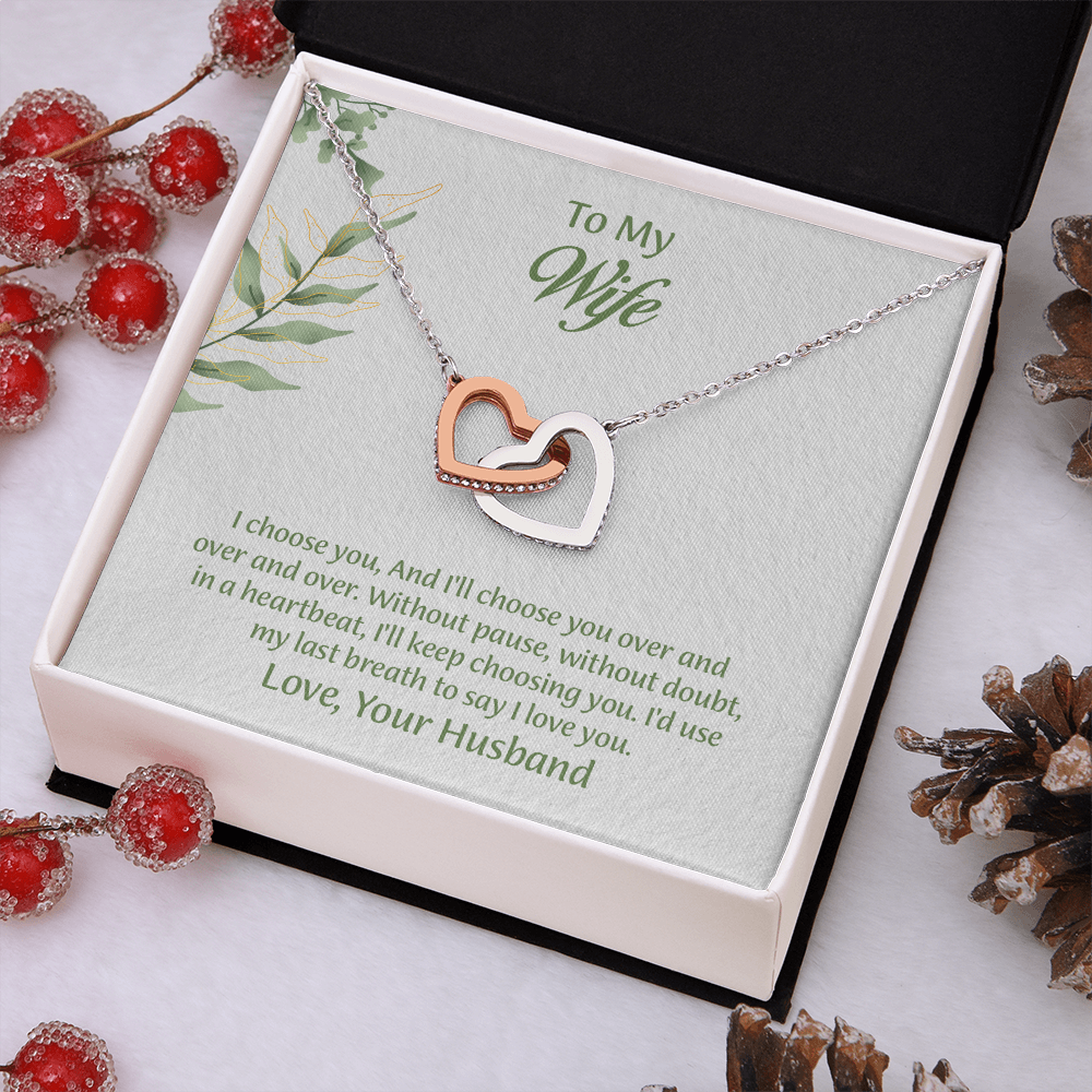 To My Wife Interlocking Hearts Necklace, Wife Jewelry, Anniversary Gift for Wife, Wife Birthday Gift, Necklace for Wife