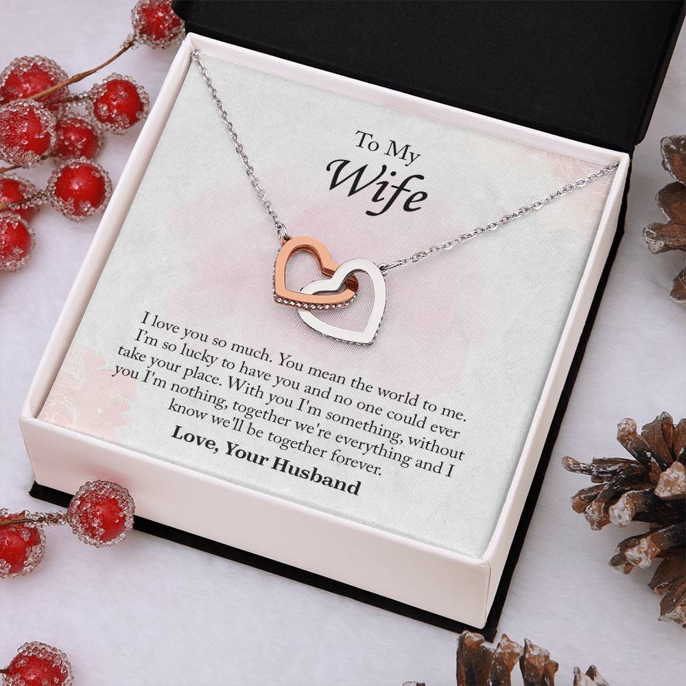 To My Wife Interlocking Hearts Necklace, Wife Jewelry, Romantic Anniversary Gift For Wife, Wife Birthday Gift, Necklace For Wife