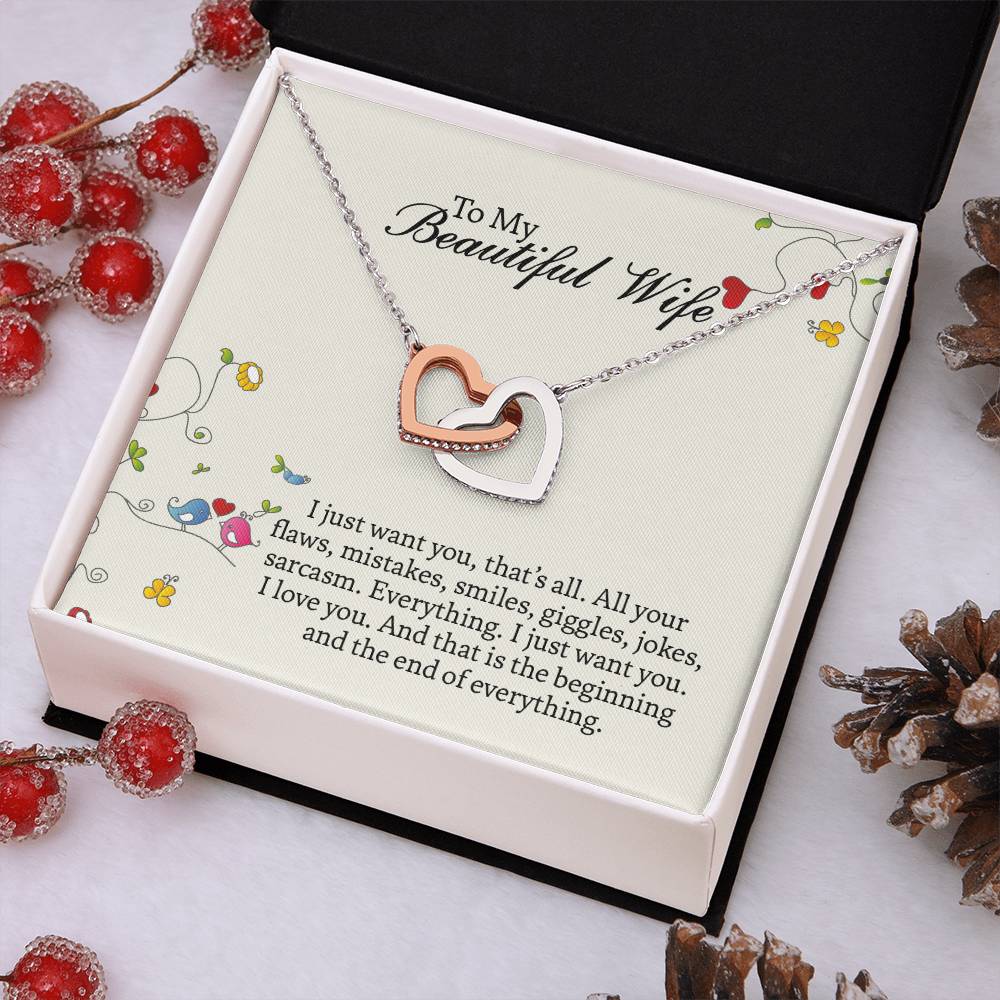 Interlocking Hearts Necklace For Wife, Romantic Anniversary Gift For Wife, Wife Birthday Gift, Necklace For Wife, Message Card Jewelry