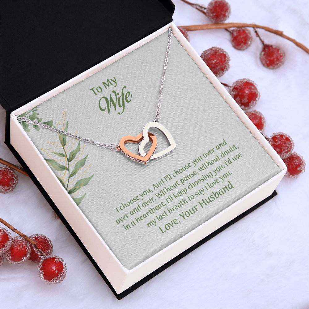 To My Wife Interlocking Hearts Necklace, Wife Jewelry, Anniversary Gift for Wife, Wife Birthday Gift, Necklace for Wife