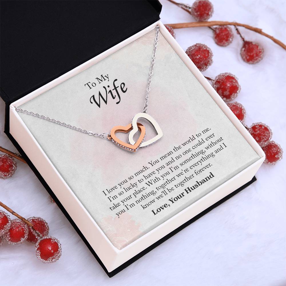 To My Wife Interlocking Hearts Necklace, Wife Jewelry, Romantic Anniversary Gift For Wife, Wife Birthday Gift, Necklace For Wife