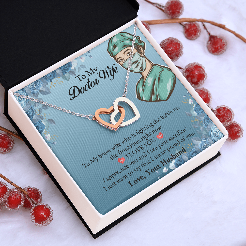 To My Doctor Wife Interlocking Hearts Necklace , Anniversary Gift for Wife, Wife Birthday Gift, Doctor Graduation Jewelry Gifts