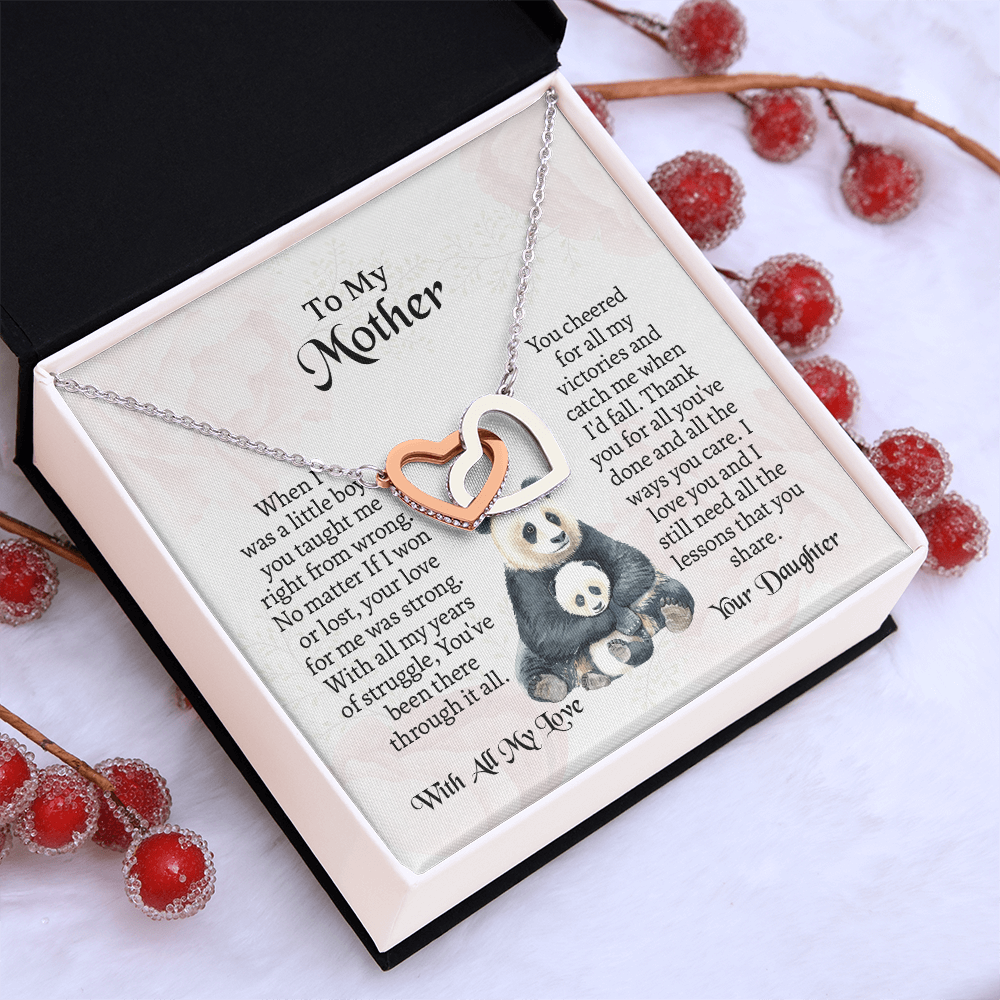 To My Mother Interlocking Hearts Necklace, Mothers Day Necklace For Mom, Mom Birthday Gift From Daughter, Message Card Jewelry For Mom