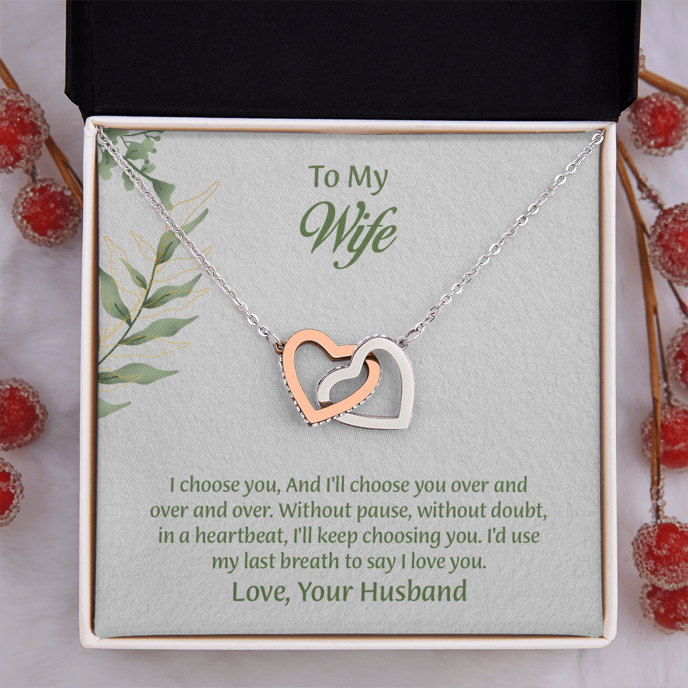 To My Wife Interlocking Hearts Necklace, Wife Jewelry, Anniversary Gift for Wife, Wife Birthday Gift, Necklace for Wife