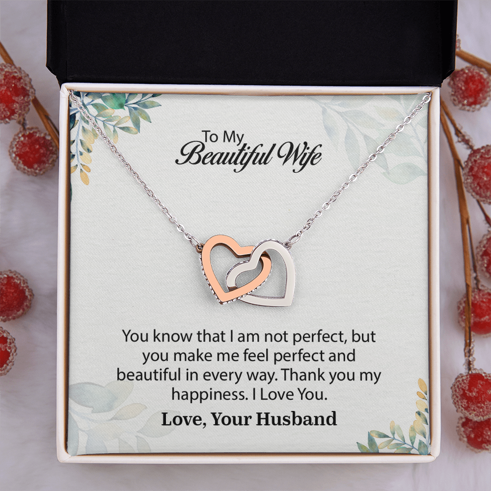 My Beautiful Wife Interlocking Hearts Necklace, Necklace for Wife, Anniversary Gift For Wife, Wife Birthday Gift