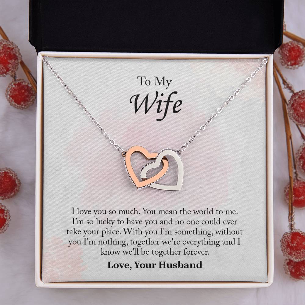 To My Wife Interlocking Hearts Necklace, Wife Jewelry, Romantic Anniversary Gift For Wife, Wife Birthday Gift, Necklace For Wife