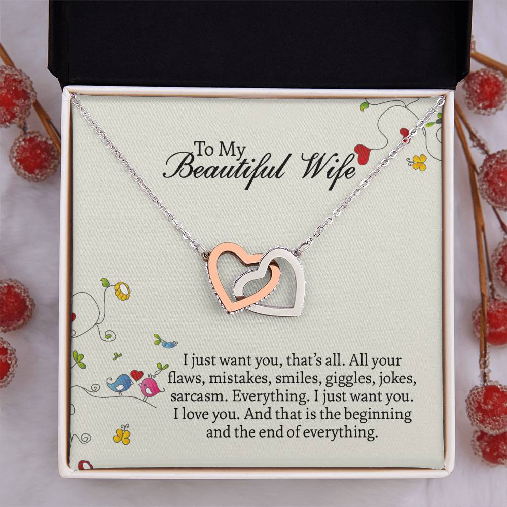 Interlocking Hearts Necklace For Wife, Romantic Anniversary Gift For Wife, Wife Birthday Gift, Necklace For Wife, Message Card Jewelry