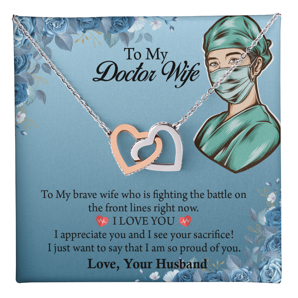 To My Doctor Wife Interlocking Hearts Necklace , Anniversary Gift for Wife, Wife Birthday Gift, Doctor Graduation Jewelry Gifts