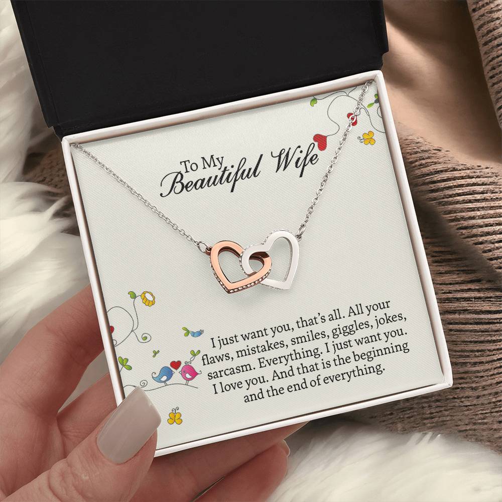 Interlocking Hearts Necklace For Wife, Romantic Anniversary Gift For Wife, Wife Birthday Gift, Necklace For Wife, Message Card Jewelry