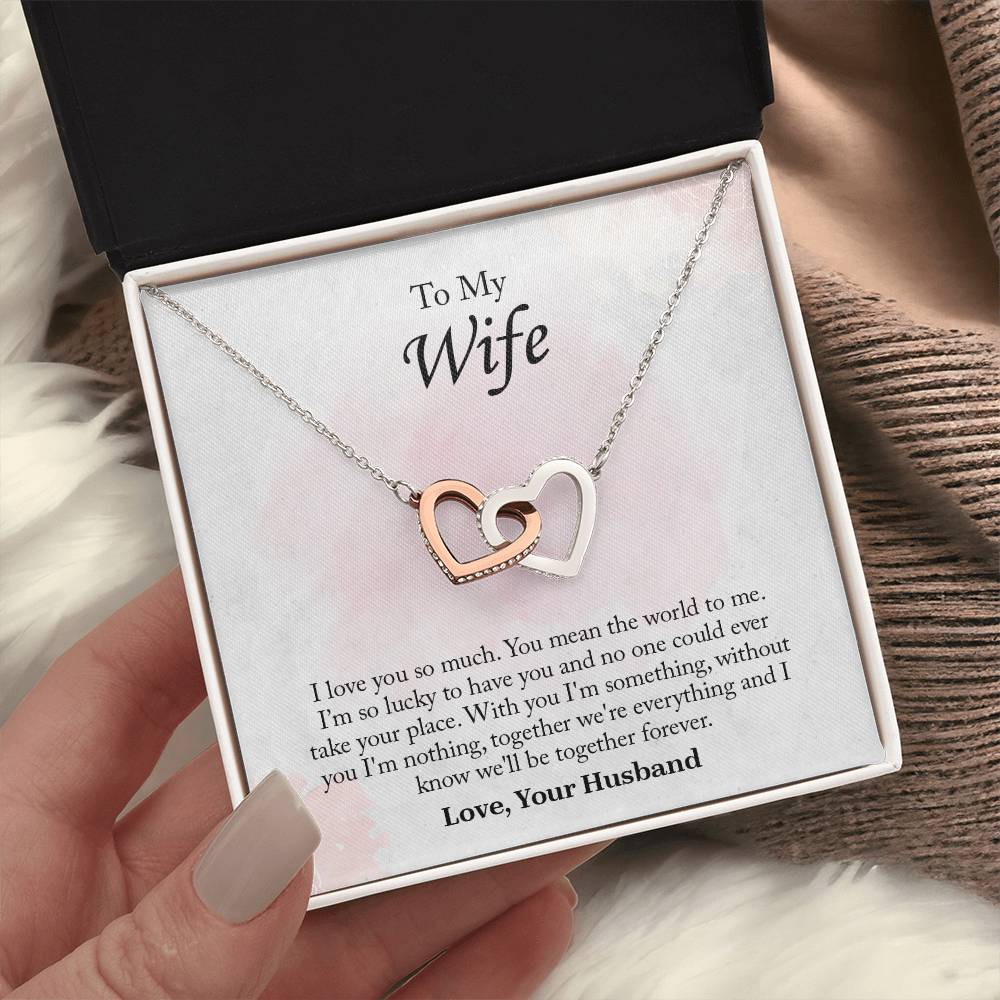 To My Wife Interlocking Hearts Necklace, Wife Jewelry, Romantic Anniversary Gift For Wife, Wife Birthday Gift, Necklace For Wife