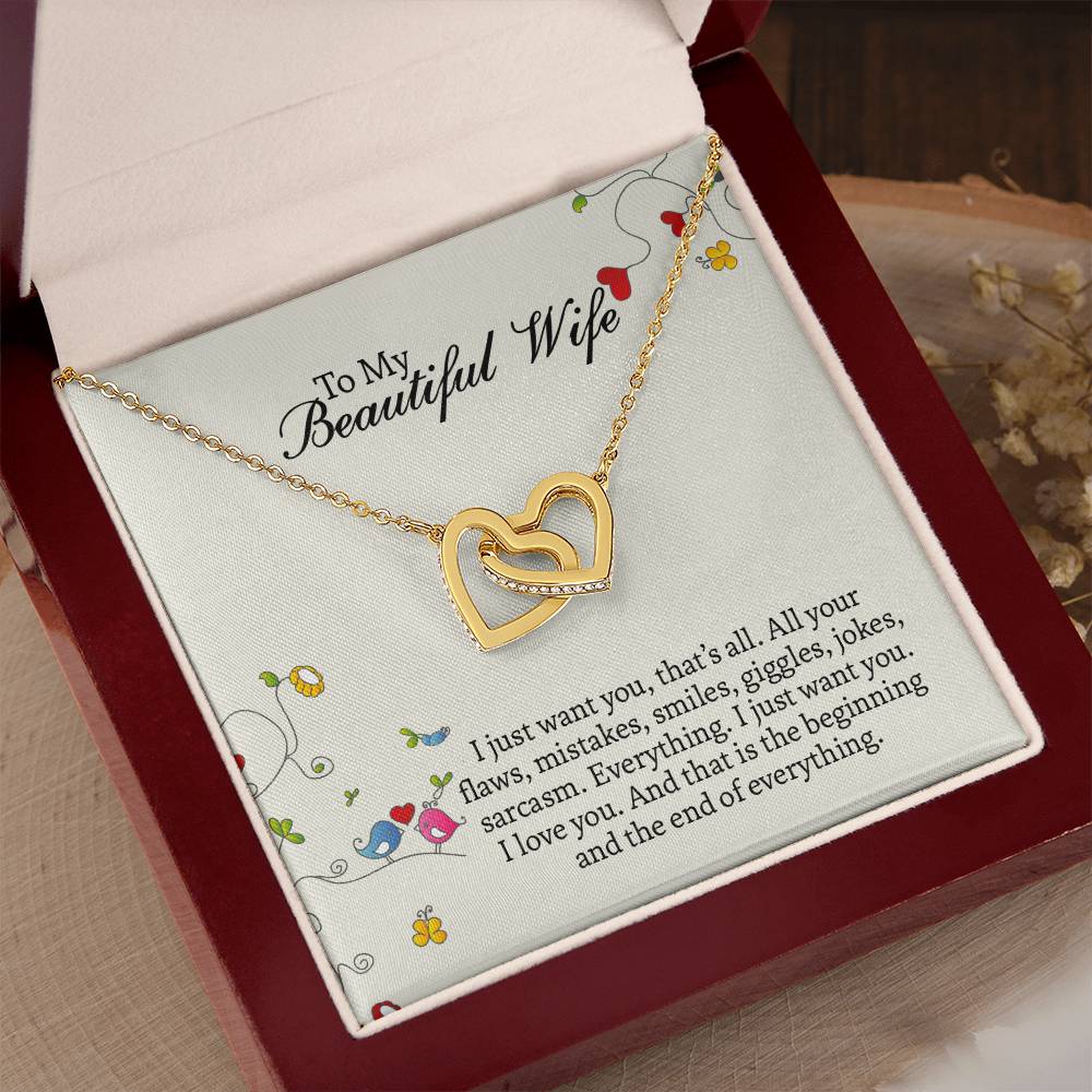 Interlocking Hearts Necklace For Wife, Romantic Anniversary Gift For Wife, Wife Birthday Gift, Necklace For Wife, Message Card Jewelry