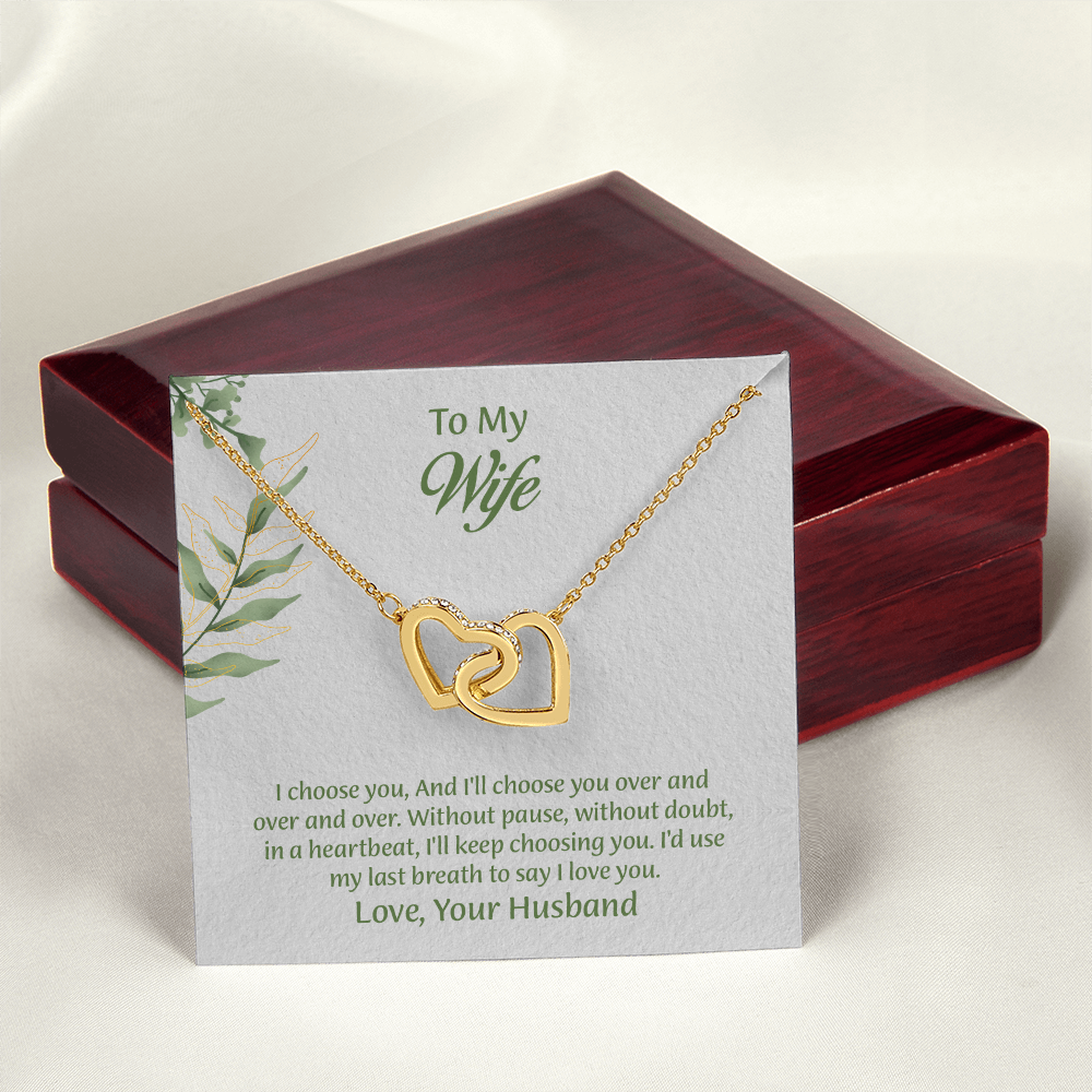 To My Wife Interlocking Hearts Necklace, Wife Jewelry, Anniversary Gift for Wife, Wife Birthday Gift, Necklace for Wife