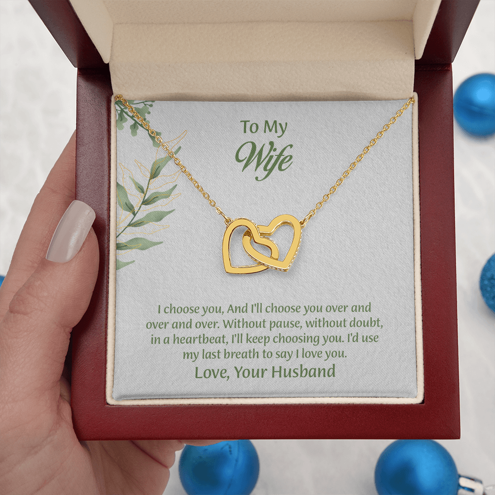 To My Wife Interlocking Hearts Necklace, Wife Jewelry, Anniversary Gift for Wife, Wife Birthday Gift, Necklace for Wife