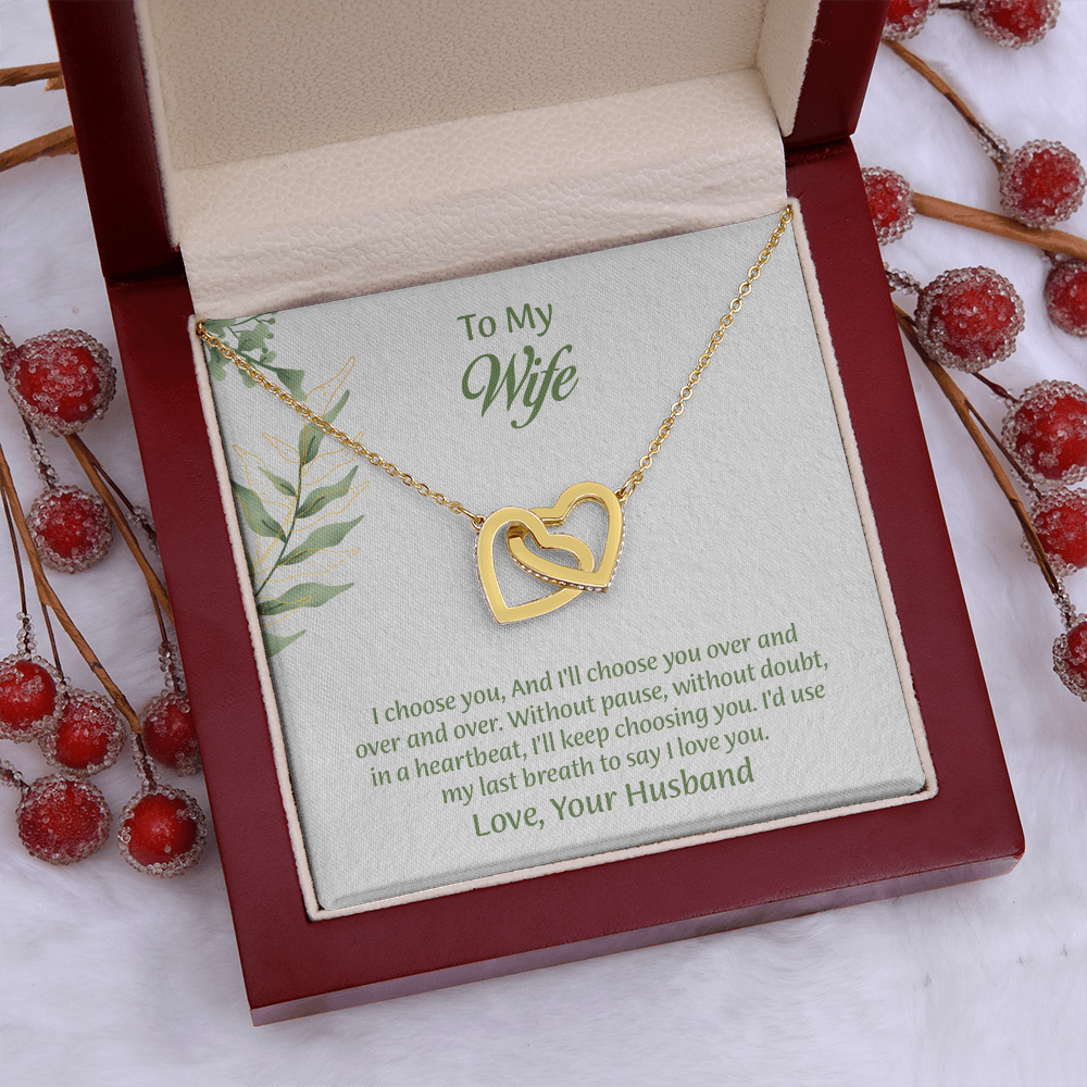 To My Wife Interlocking Hearts Necklace, Wife Jewelry, Anniversary Gift for Wife, Wife Birthday Gift, Necklace for Wife