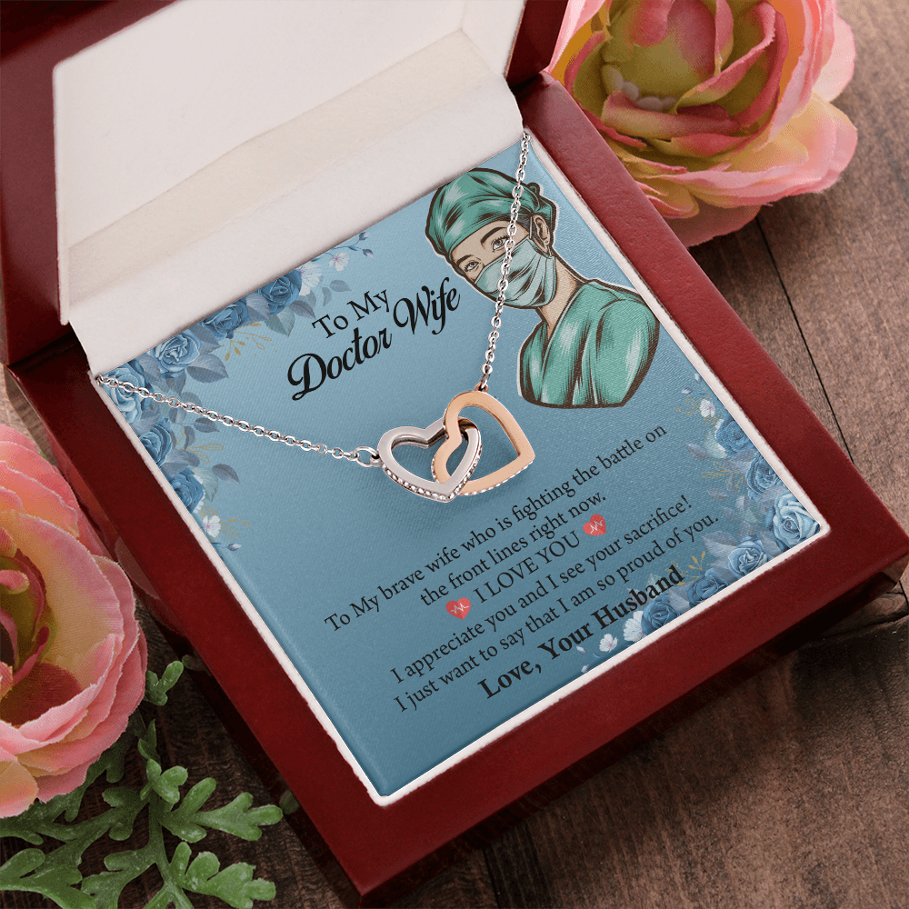 To My Doctor Wife Interlocking Hearts Necklace , Anniversary Gift for Wife, Wife Birthday Gift, Doctor Graduation Jewelry Gifts