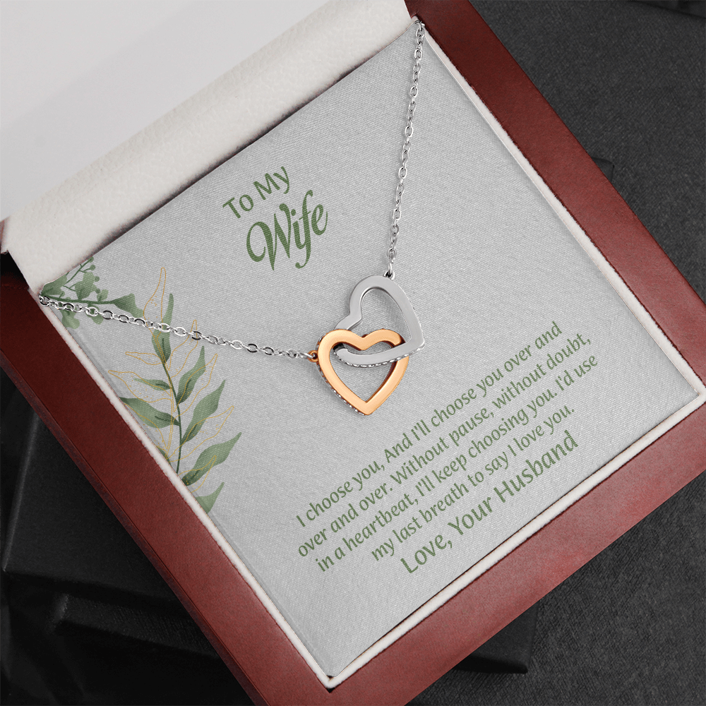 To My Wife Interlocking Hearts Necklace, Wife Jewelry, Anniversary Gift for Wife, Wife Birthday Gift, Necklace for Wife