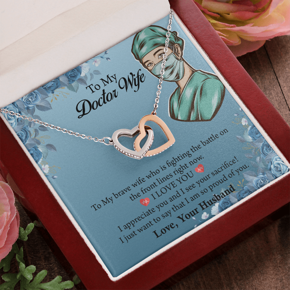 To My Doctor Wife Interlocking Hearts Necklace , Anniversary Gift for Wife, Wife Birthday Gift, Doctor Graduation Jewelry Gifts