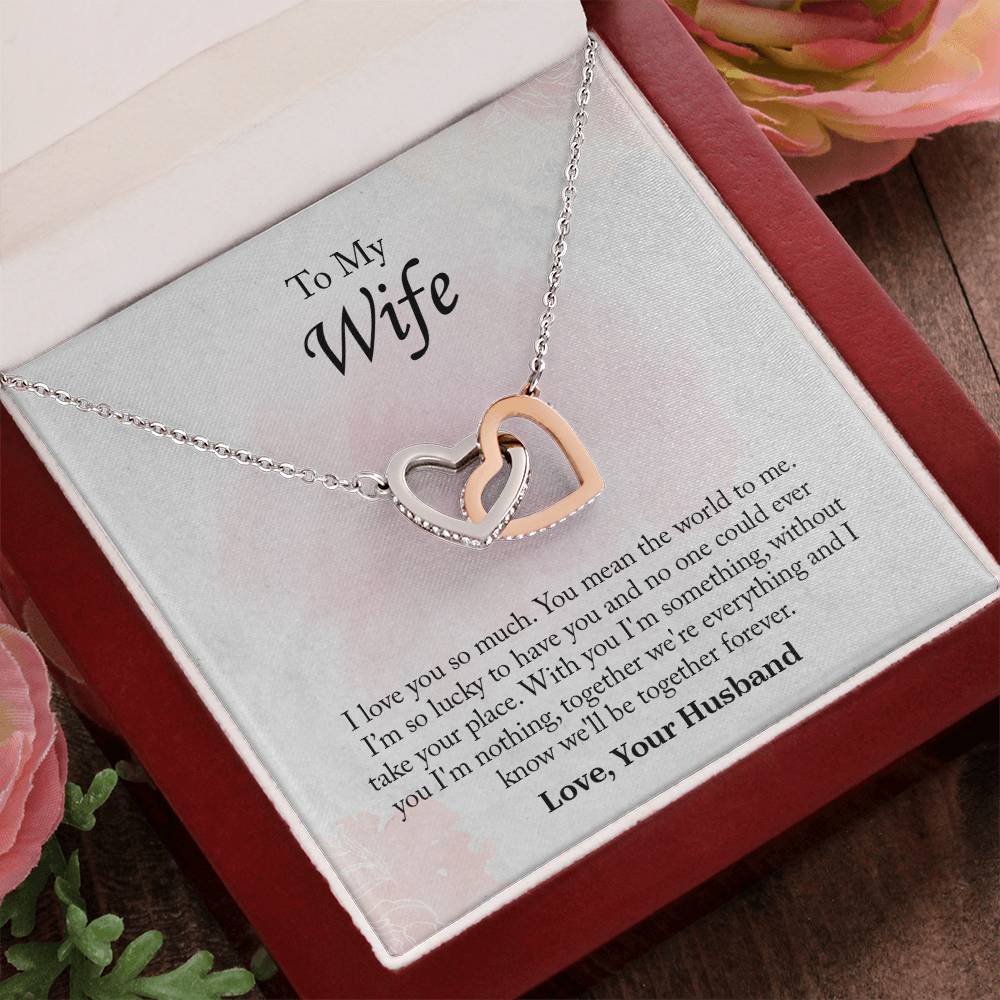 To My Wife Interlocking Hearts Necklace, Wife Jewelry, Romantic Anniversary Gift For Wife, Wife Birthday Gift, Necklace For Wife