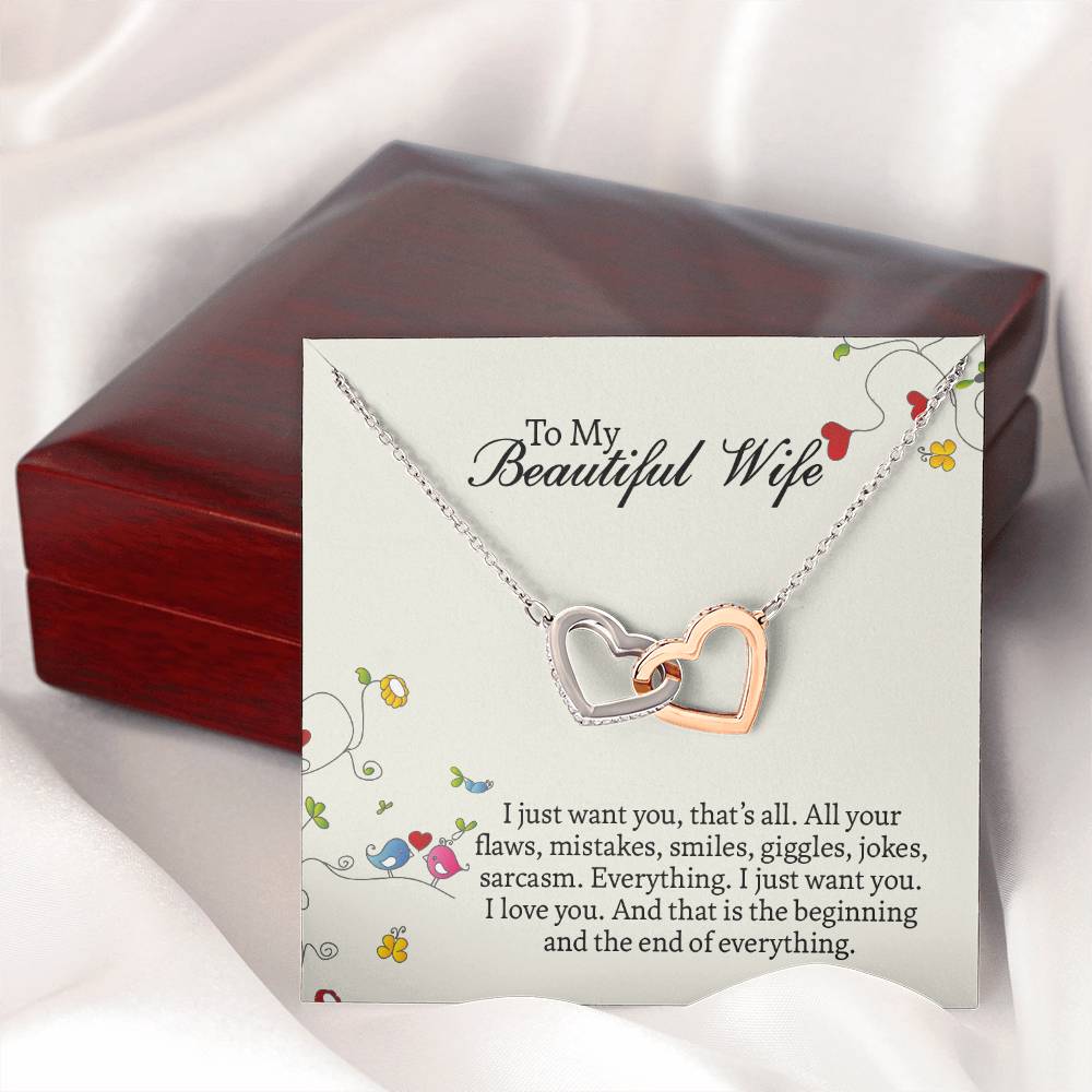 Interlocking Hearts Necklace For Wife, Romantic Anniversary Gift For Wife, Wife Birthday Gift, Necklace For Wife, Message Card Jewelry