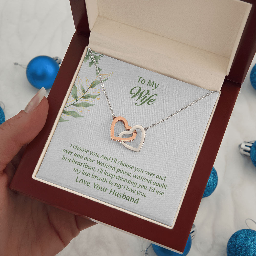 To My Wife Interlocking Hearts Necklace, Wife Jewelry, Anniversary Gift for Wife, Wife Birthday Gift, Necklace for Wife