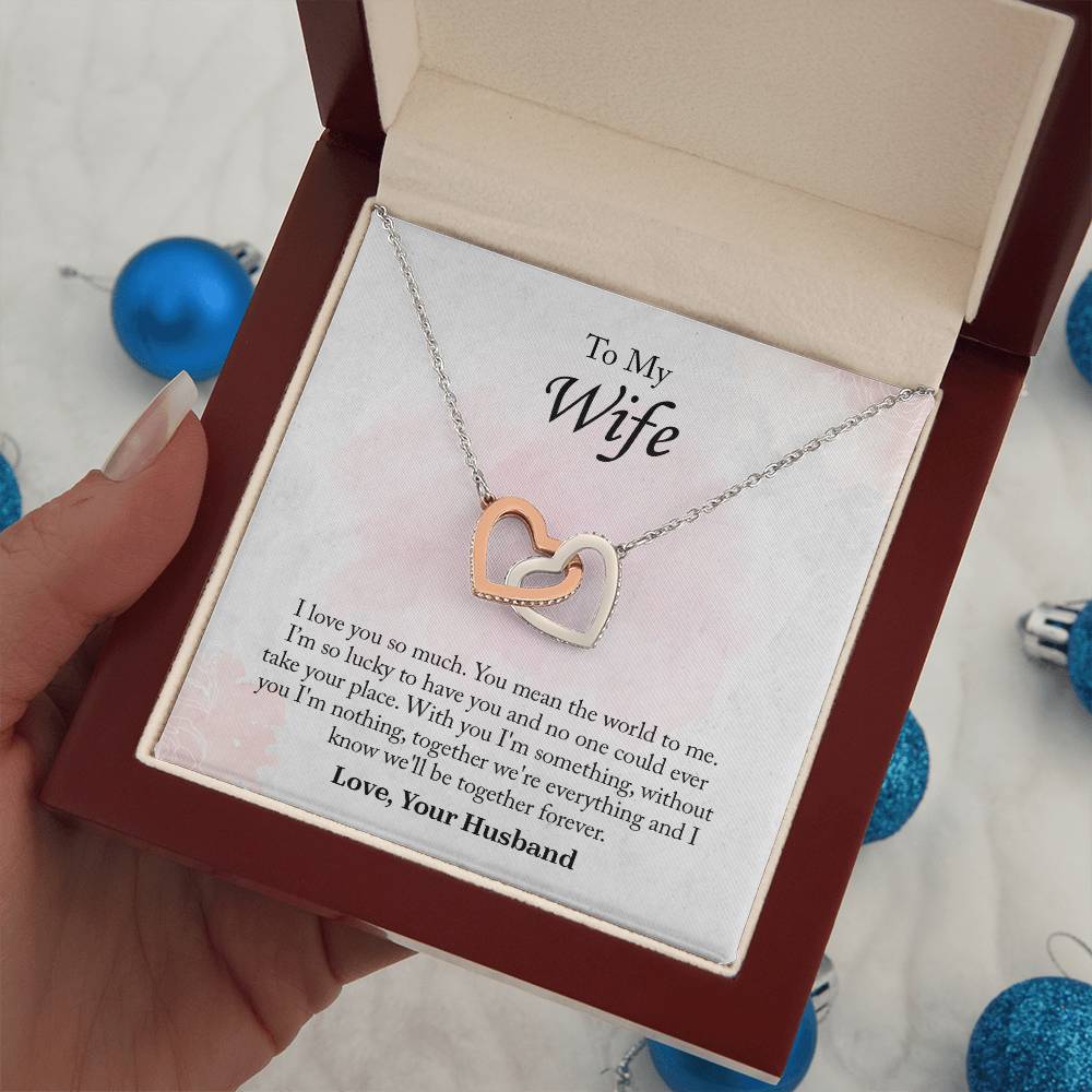 To My Wife Interlocking Hearts Necklace, Wife Jewelry, Romantic Anniversary Gift For Wife, Wife Birthday Gift, Necklace For Wife