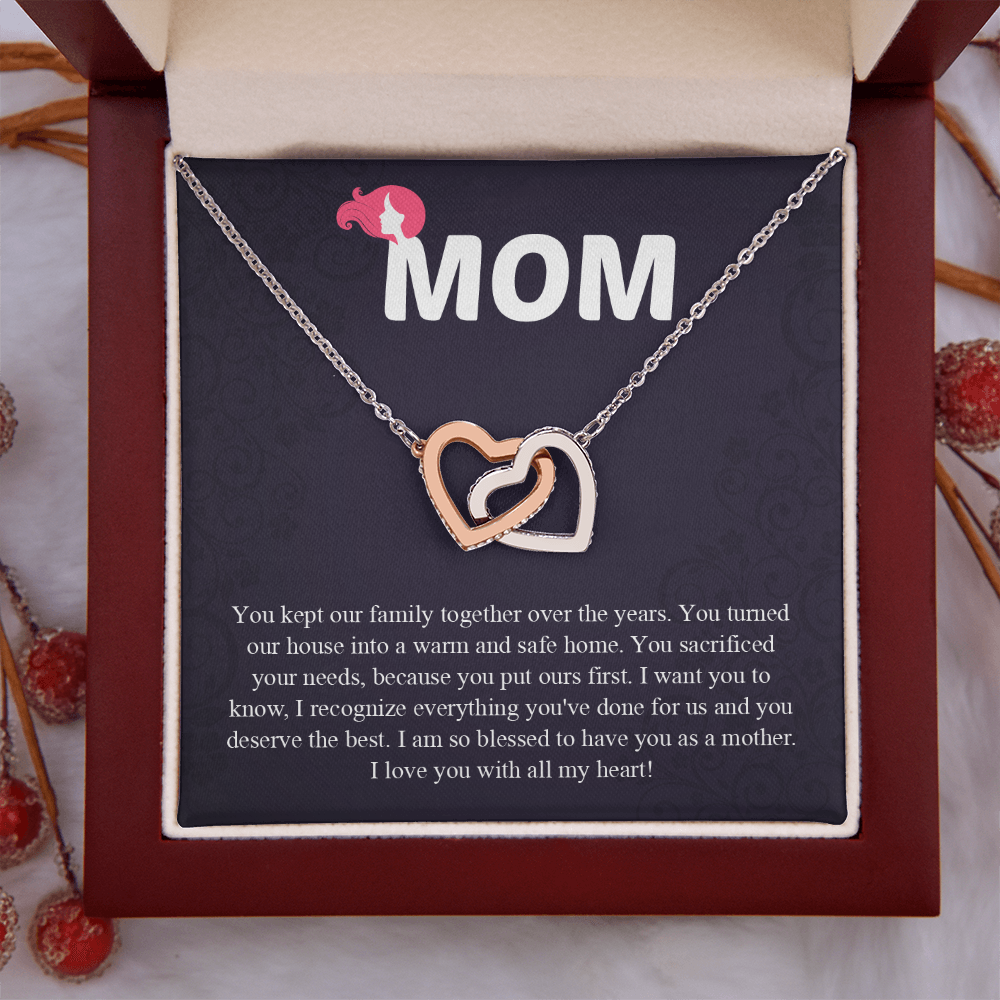 Mom Interlocking Hearts Necklace, Mothers Day Gift for Mom, Thoughtful Present from Son, Mom Necklace From daughter