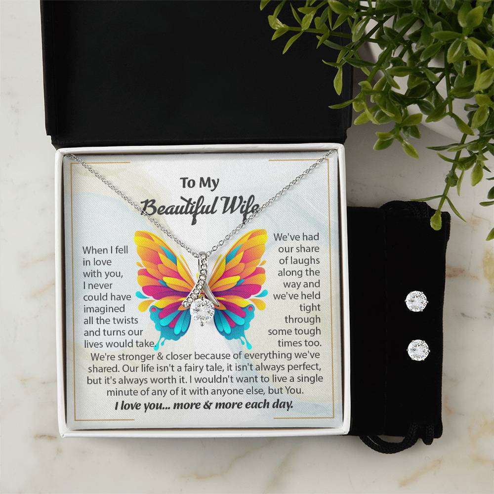 To My Beautiful Wife Alluring Beauty necklace & Earring Set, Anniversary Gift for Wife, Wife Birthday Gift, Necklace for Wife