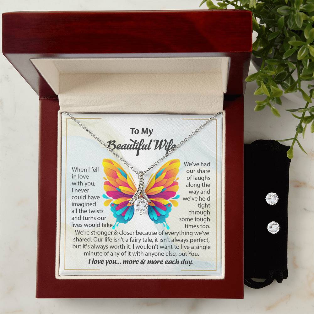 To My Beautiful Wife Alluring Beauty necklace & Earring Set, Anniversary Gift for Wife, Wife Birthday Gift, Necklace for Wife