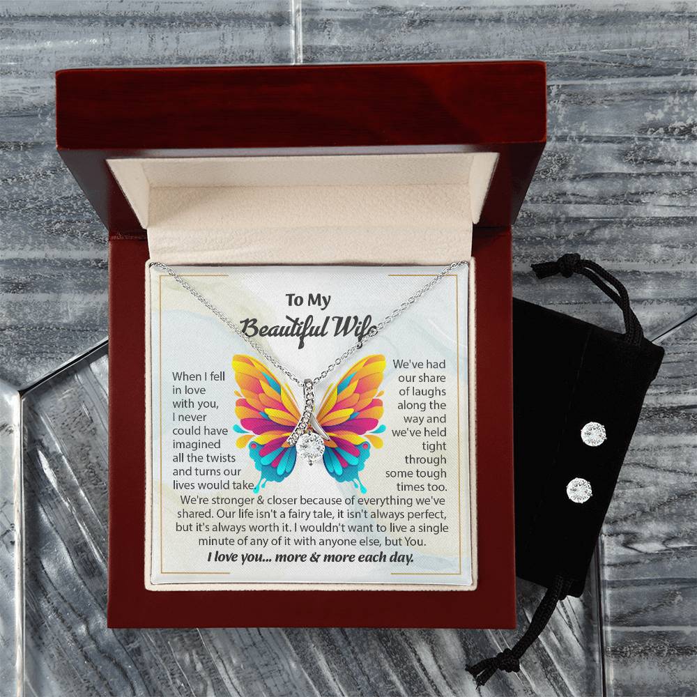 To My Beautiful Wife Alluring Beauty necklace & Earring Set, Anniversary Gift for Wife, Wife Birthday Gift, Necklace for Wife
