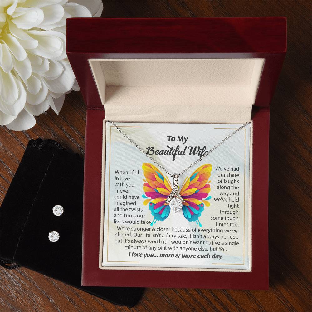 To My Beautiful Wife Alluring Beauty necklace & Earring Set, Anniversary Gift for Wife, Wife Birthday Gift, Necklace for Wife