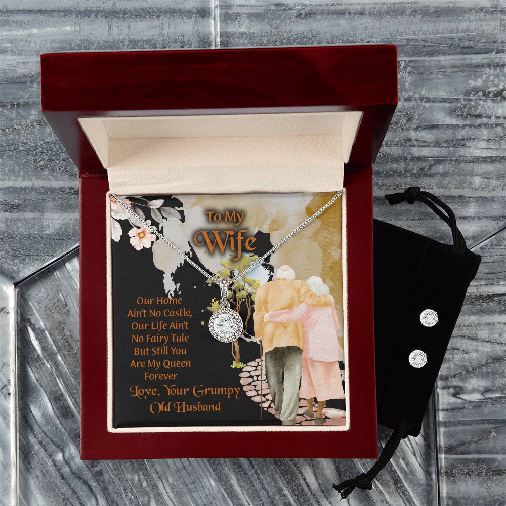 To My Wife Eternal Hope Necklace & Earring Set, Romantic Anniversary Gift For Wife, Wife Birthday Gift, Necklace For Wife