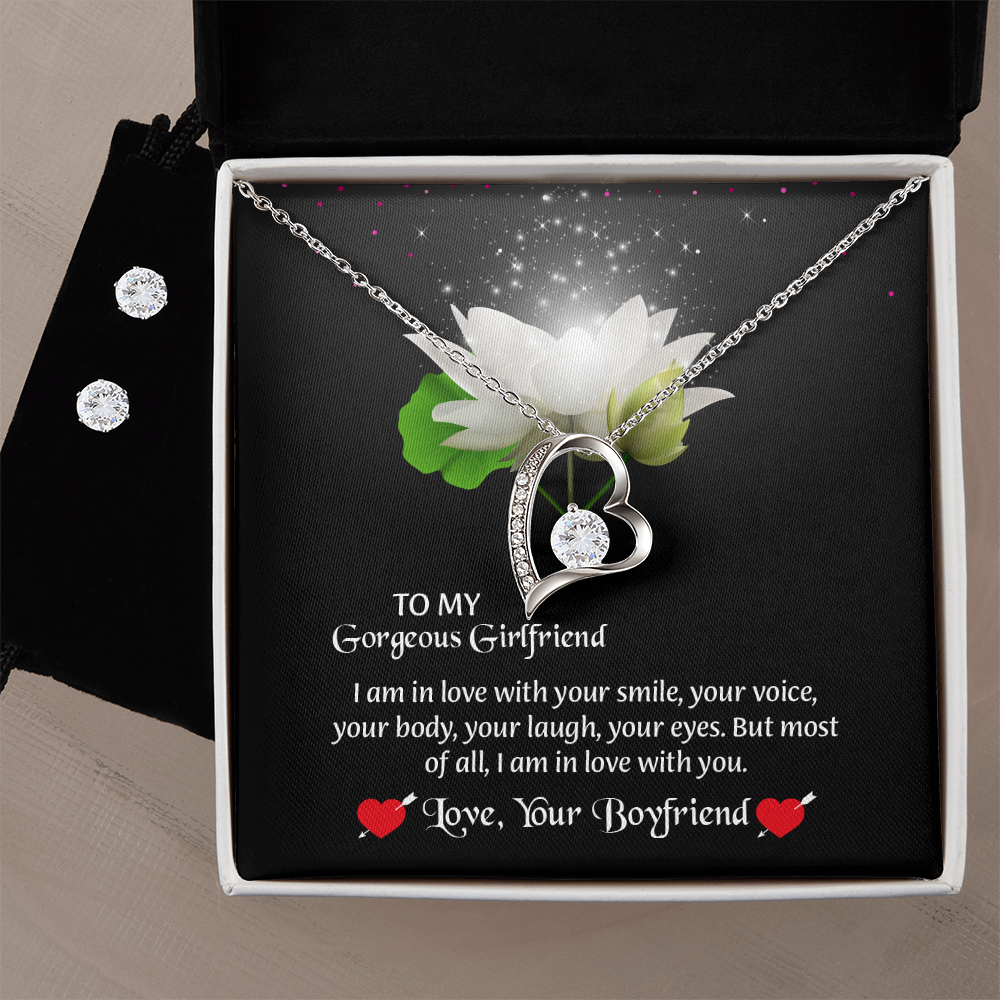 To My Gorgeous Girlfriend Forever Love Necklace & Earring Set, Gift for Girlfriend, Anniversary Gift for Girlfriend, Girlfriend Birthday Gift