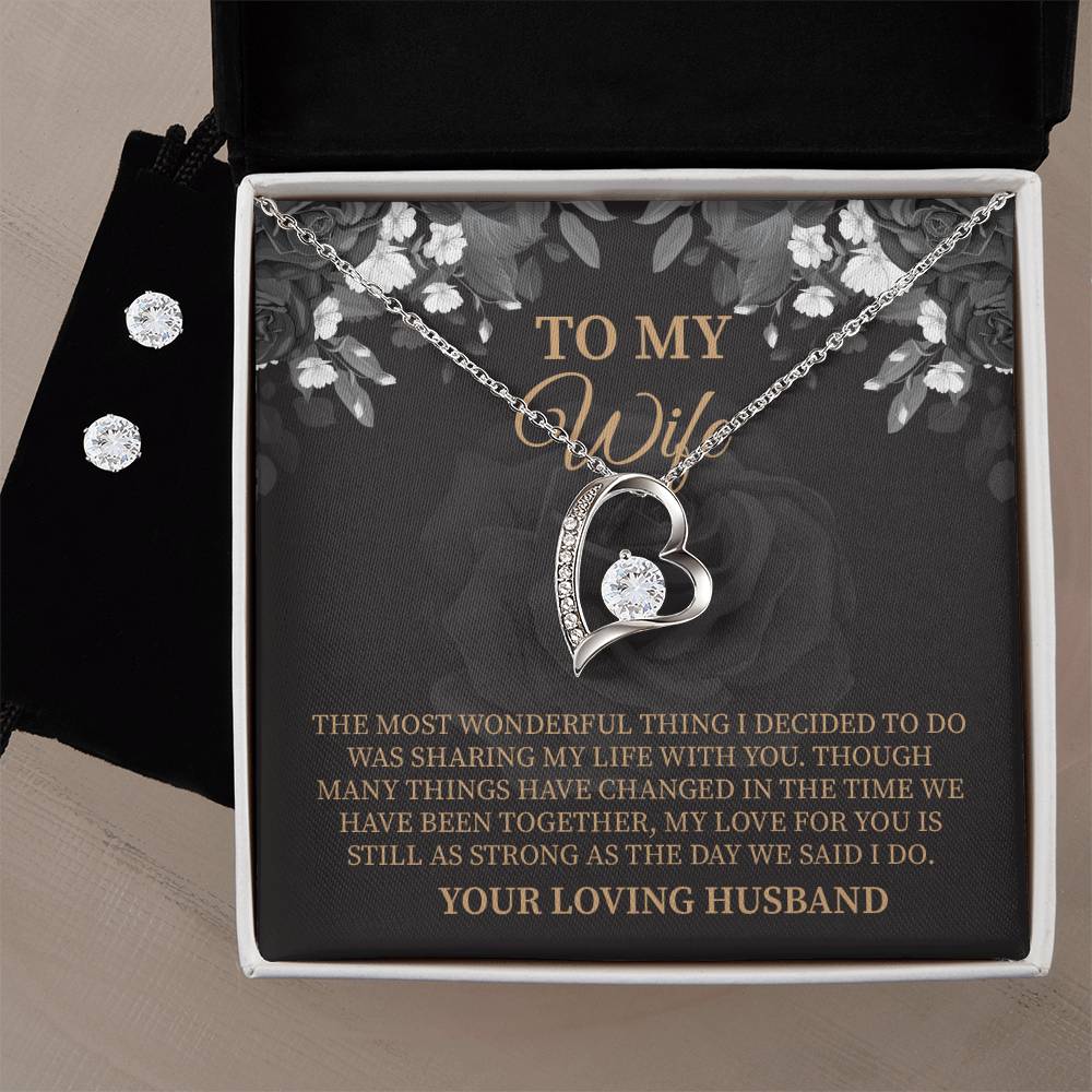 To My Wife Forever Love Necklace & Earring Set, Anniversary Gift for Wife, Birthday Gift for Wife, Necklace for Wife, Message Card Jewelry