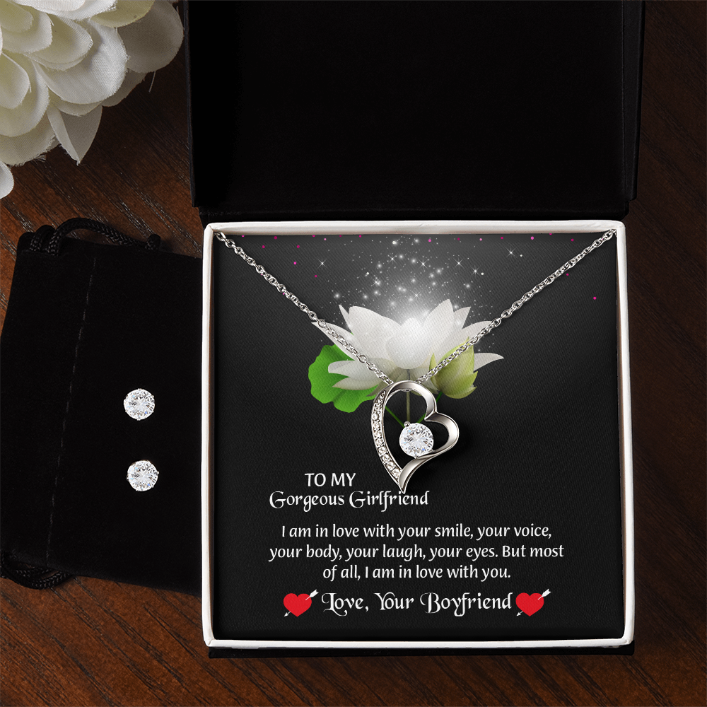 To My Gorgeous Girlfriend Forever Love Necklace & Earring Set, Gift for Girlfriend, Anniversary Gift for Girlfriend, Girlfriend Birthday Gift