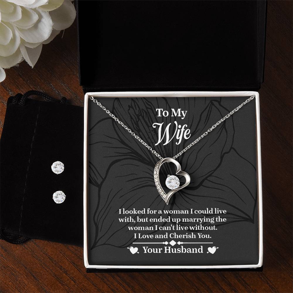 To My Wife Forever Love Necklace & Earring Set, Necklace For Wife, Anniversary Gift For Wife, Wife Birthday Gift