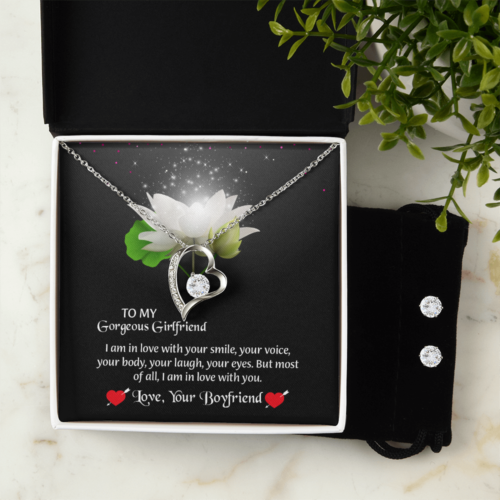 To My Gorgeous Girlfriend Forever Love Necklace & Earring Set, Gift for Girlfriend, Anniversary Gift for Girlfriend, Girlfriend Birthday Gift