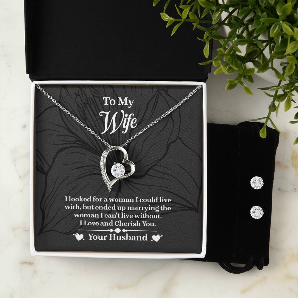 To My Wife Forever Love Necklace & Earring Set, Necklace For Wife, Anniversary Gift For Wife, Wife Birthday Gift